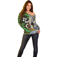 South Sea Islanders And Vanuatu Off Shoulder Sweater Boar Tusk Warrior Southern Tribal Pattern DT05 - Polynesian Pride
