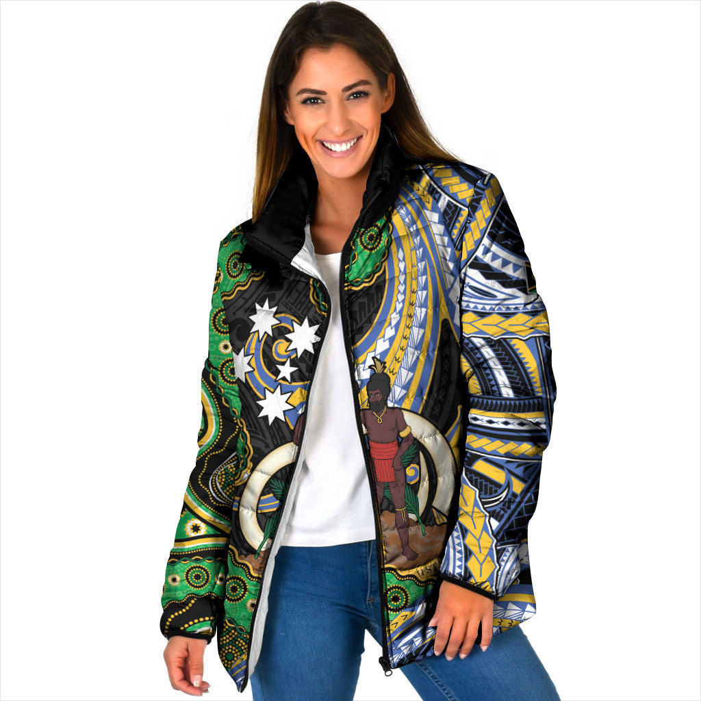 South Sea Islanders And Vanuatu Padded Jacket Boar Tusk Warrior Southern Tribal Pattern DT05 Women Black - Polynesian Pride