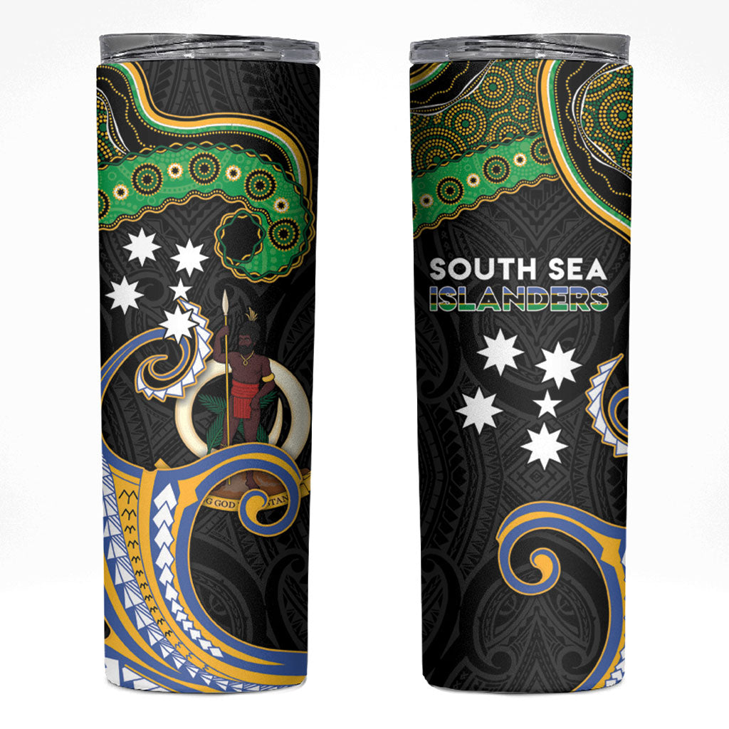 South Sea Islanders And Vanuatu Skinny Tumbler Boar Tusk Warrior Southern Tribal Pattern DT05 Black - Polynesian Pride
