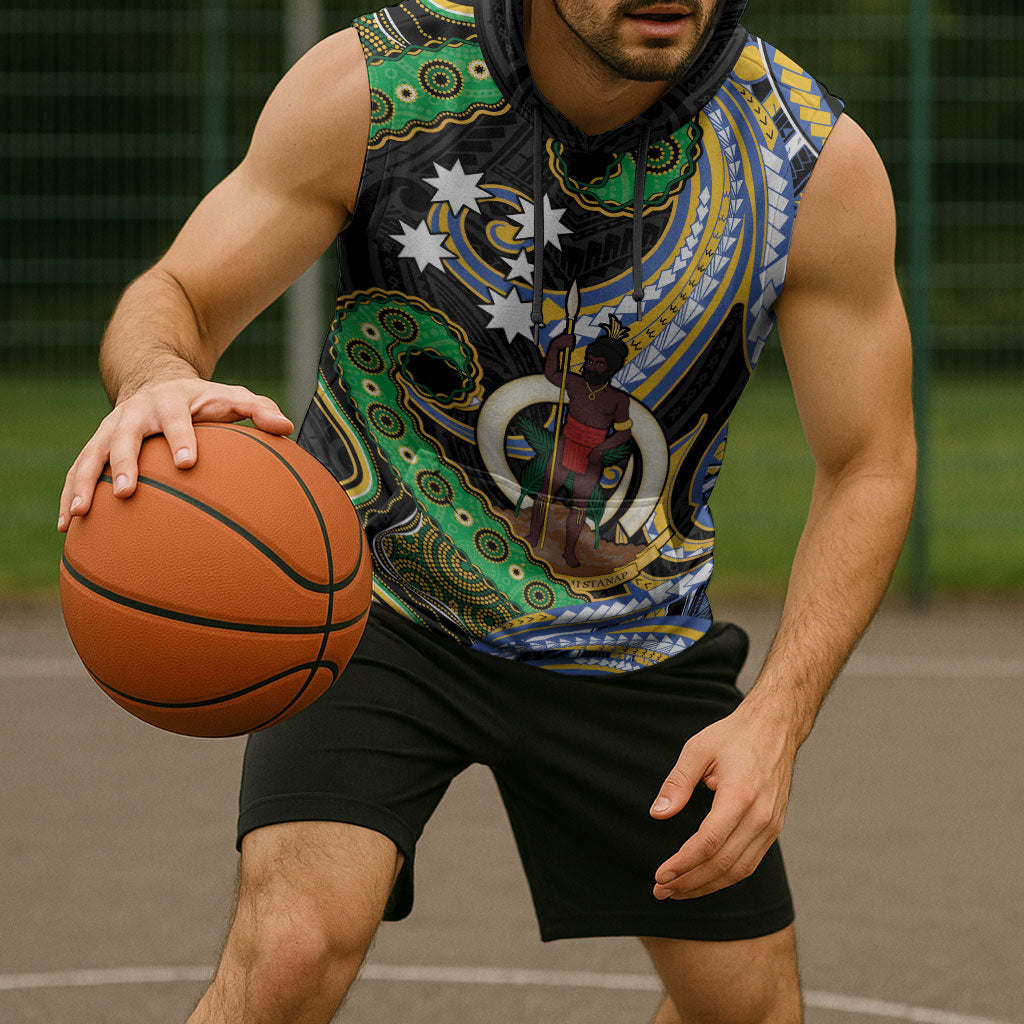 South Sea Islanders And Vanuatu Sleeveless Hoodie Boar Tusk Warrior Southern Tribal Pattern DT05 - Polynesian Pride