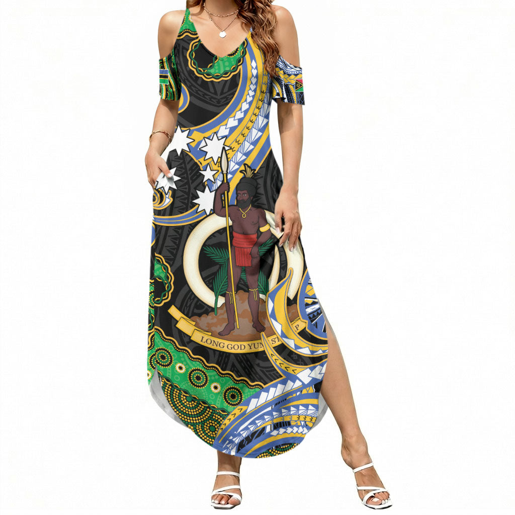 South Sea Islanders And Vanuatu Summer Maxi Dress Boar Tusk Warrior Southern Tribal Pattern DT05 Women Black - Polynesian Pride