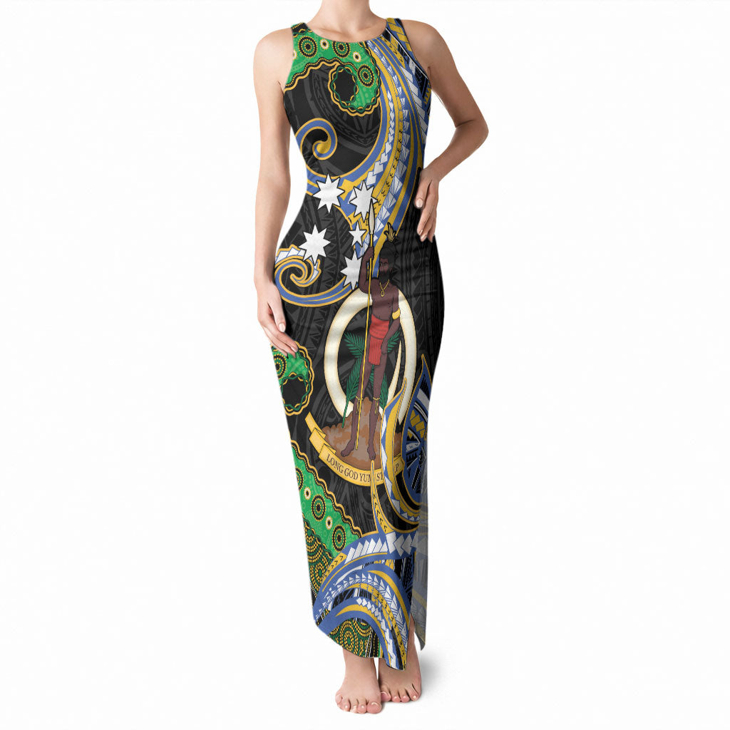 South Sea Islanders And Vanuatu Tank Maxi Dress Boar Tusk Warrior Southern Tribal Pattern DT05 Women Black - Polynesian Pride