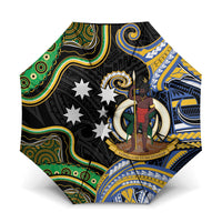 South Sea Islanders And Vanuatu Umbrella Boar Tusk Warrior Southern Tribal Pattern DT05 One Size Folded 11.42 inch Opened Diameter 37.4 inch Black - Polynesian Pride