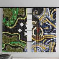 South Sea Islanders And Vanuatu Window Curtain Boar Tusk Warrior Southern Tribal Pattern DT05 With Hooks Black - Polynesian Pride