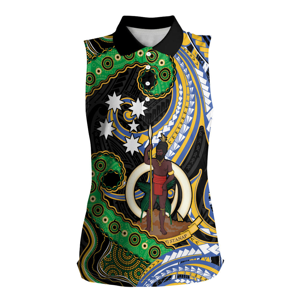 South Sea Islanders And Vanuatu Women Sleeveless Polo Shirt Boar Tusk Warrior Southern Tribal Pattern DT05 Female Black - Polynesian Pride