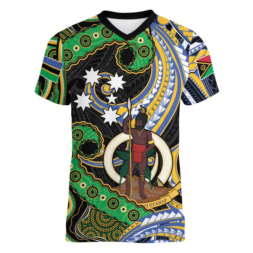 South Sea Islanders And Vanuatu Women V-Neck T-Shirt Boar Tusk Warrior Southern Tribal Pattern DT05 Female Black - Polynesian Pride