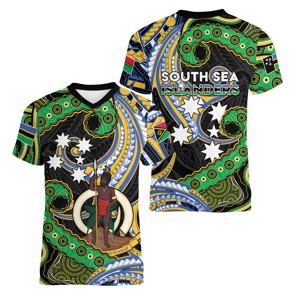 South Sea Islanders And Vanuatu Women V-Neck T-Shirt Boar Tusk Warrior Southern Tribal Pattern DT05 - Polynesian Pride