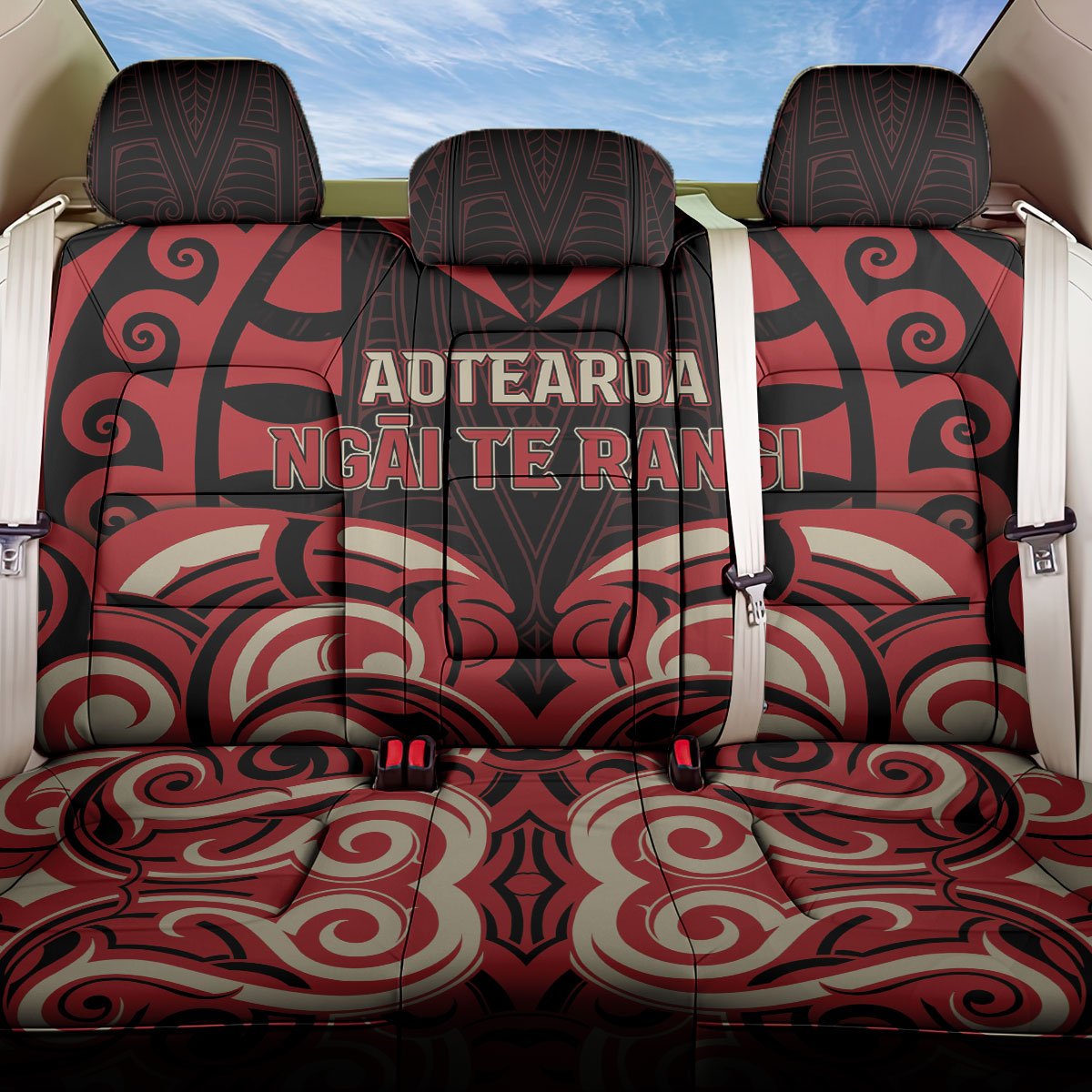 Aotearoa Ngai Te Rangi Back Car Seat Cover New Zealand Traditional Maori Pattern DT05 One Size Red - Polynesian Pride