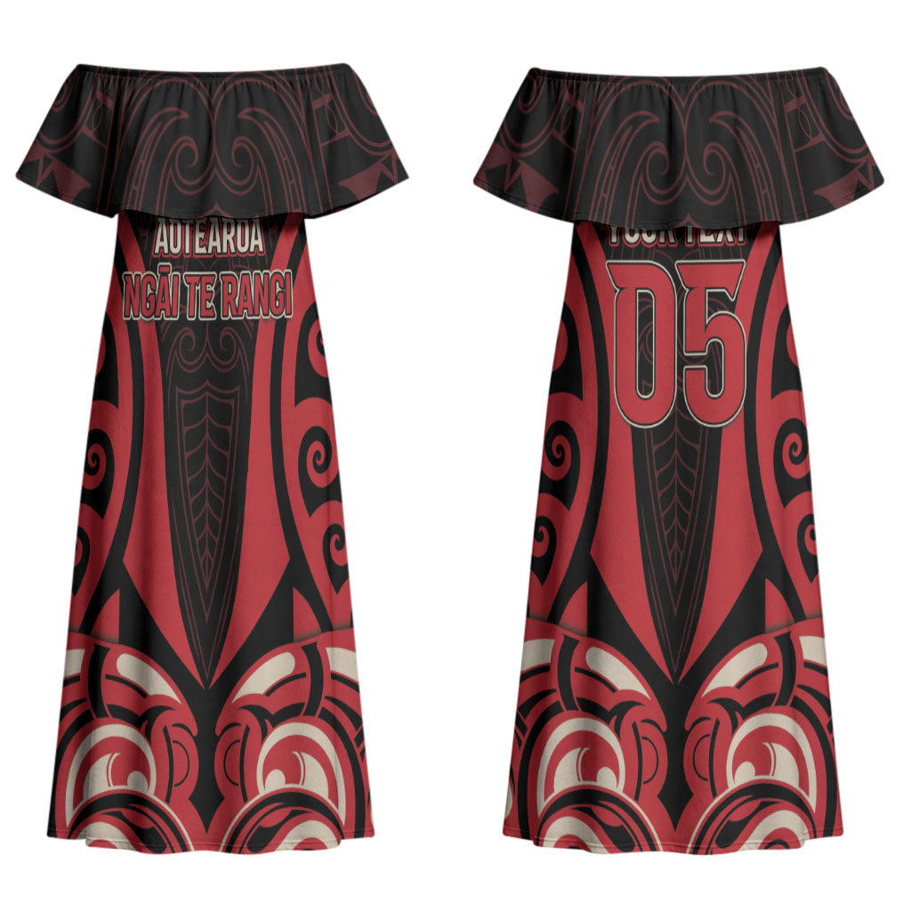 Custom Aotearoa Ngai Te Rangi Couples Matching Off Shoulder Maxi Dress and Long Sleeve Button Shirt New Zealand Traditional Maori Pattern DT05 - Polynesian Pride