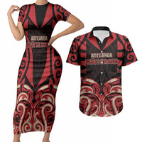 Custom Aotearoa Ngai Te Rangi Couples Matching Short Sleeve Bodycon Dress and Hawaiian Shirt New Zealand Traditional Maori Pattern DT05 Red - Polynesian Pride