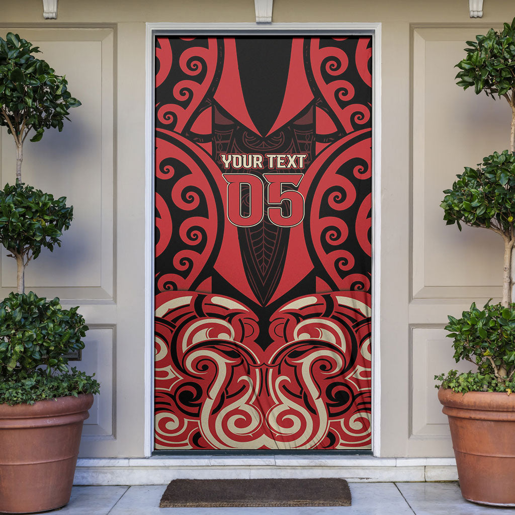 Custom Aotearoa Ngai Te Rangi Door Cover New Zealand Traditional Maori Pattern DT05 Red - Polynesian Pride