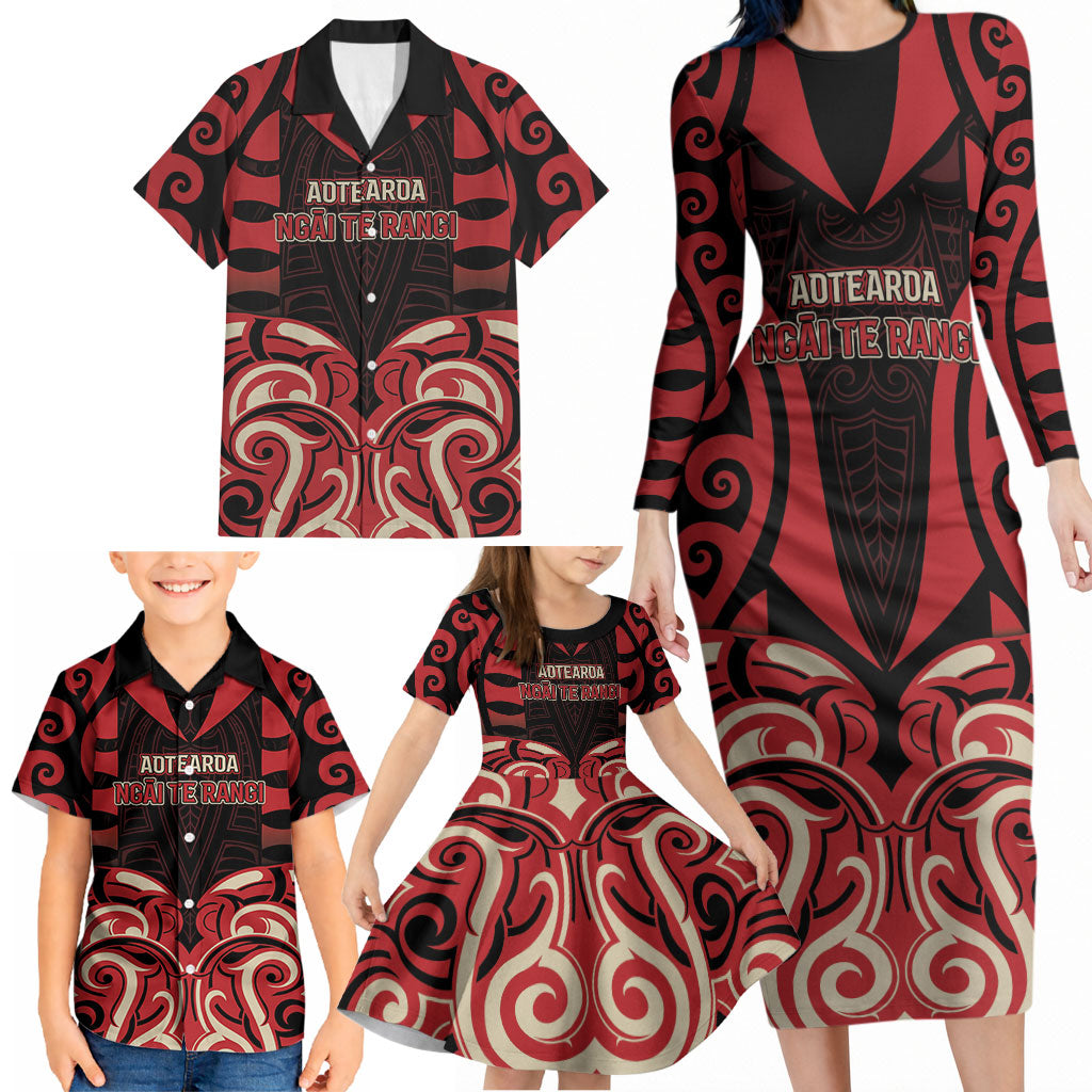 Custom Aotearoa Ngai Te Rangi Family Matching Long Sleeve Bodycon Dress and Hawaiian Shirt New Zealand Traditional Maori Pattern DT05 - Polynesian Pride