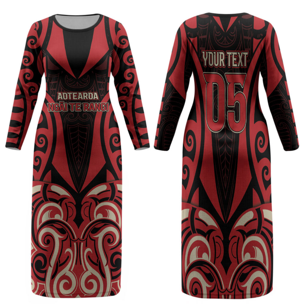 Custom Aotearoa Ngai Te Rangi Family Matching Long Sleeve Bodycon Dress and Hawaiian Shirt New Zealand Traditional Maori Pattern DT05 Mom's Dress Red - Polynesian Pride