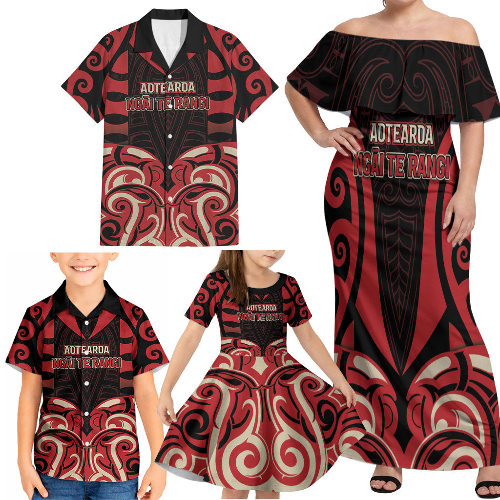 Custom Aotearoa Ngai Te Rangi Family Matching Off Shoulder Maxi Dress and Hawaiian Shirt New Zealand Traditional Maori Pattern DT05 - Polynesian Pride