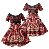 Custom Aotearoa Ngai Te Rangi Family Matching Off Shoulder Short Dress and Hawaiian Shirt New Zealand Traditional Maori Pattern DT05 Daughter's Dress Red - Polynesian Pride