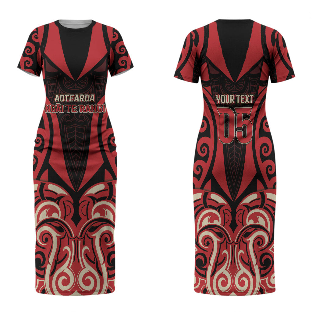 Custom Aotearoa Ngai Te Rangi Family Matching Short Sleeve Bodycon Dress and Hawaiian Shirt New Zealand Traditional Maori Pattern DT05 Mom's Dress Red - Polynesian Pride
