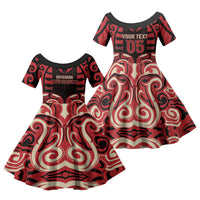 Custom Aotearoa Ngai Te Rangi Family Matching Short Sleeve Bodycon Dress and Hawaiian Shirt New Zealand Traditional Maori Pattern DT05 Daughter's Dress Red - Polynesian Pride