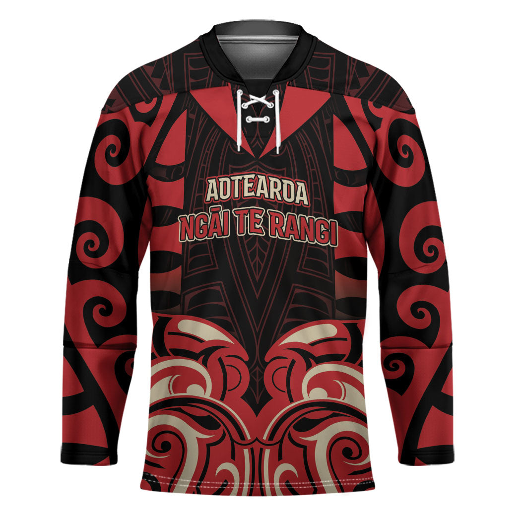 Custom Aotearoa Ngai Te Rangi Hockey Jersey New Zealand Traditional Maori Pattern DT05 Unisex Red - Polynesian Pride