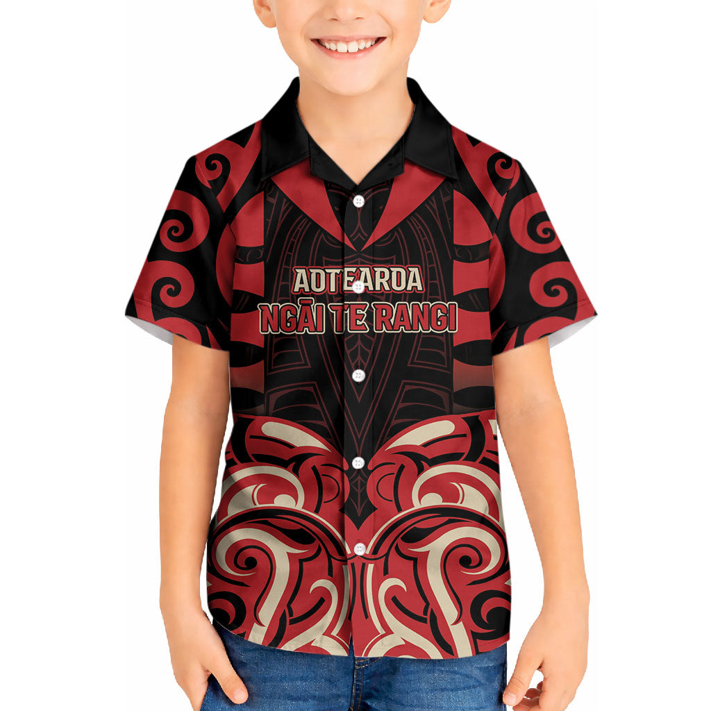 Custom Aotearoa Ngai Te Rangi Kid Hawaiian Shirt New Zealand Traditional Maori Pattern DT05 Kid Red - Polynesian Pride
