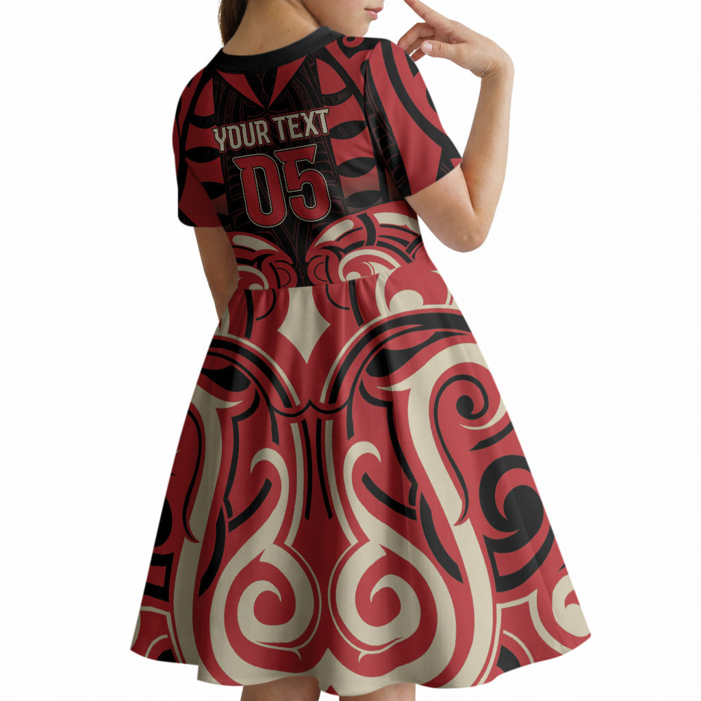 Custom Aotearoa Ngai Te Rangi Kid Short Sleeve Dress New Zealand Traditional Maori Pattern DT05 - Polynesian Pride