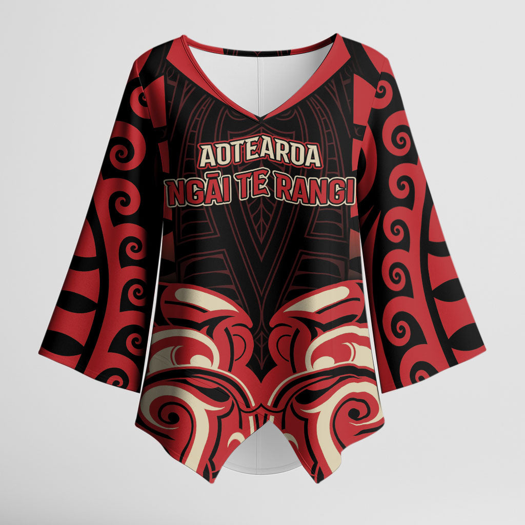 Custom Aotearoa Ngai Te Rangi Kimono Sleeve Blouse New Zealand Traditional Maori Pattern DT05 Female Red - Polynesian Pride