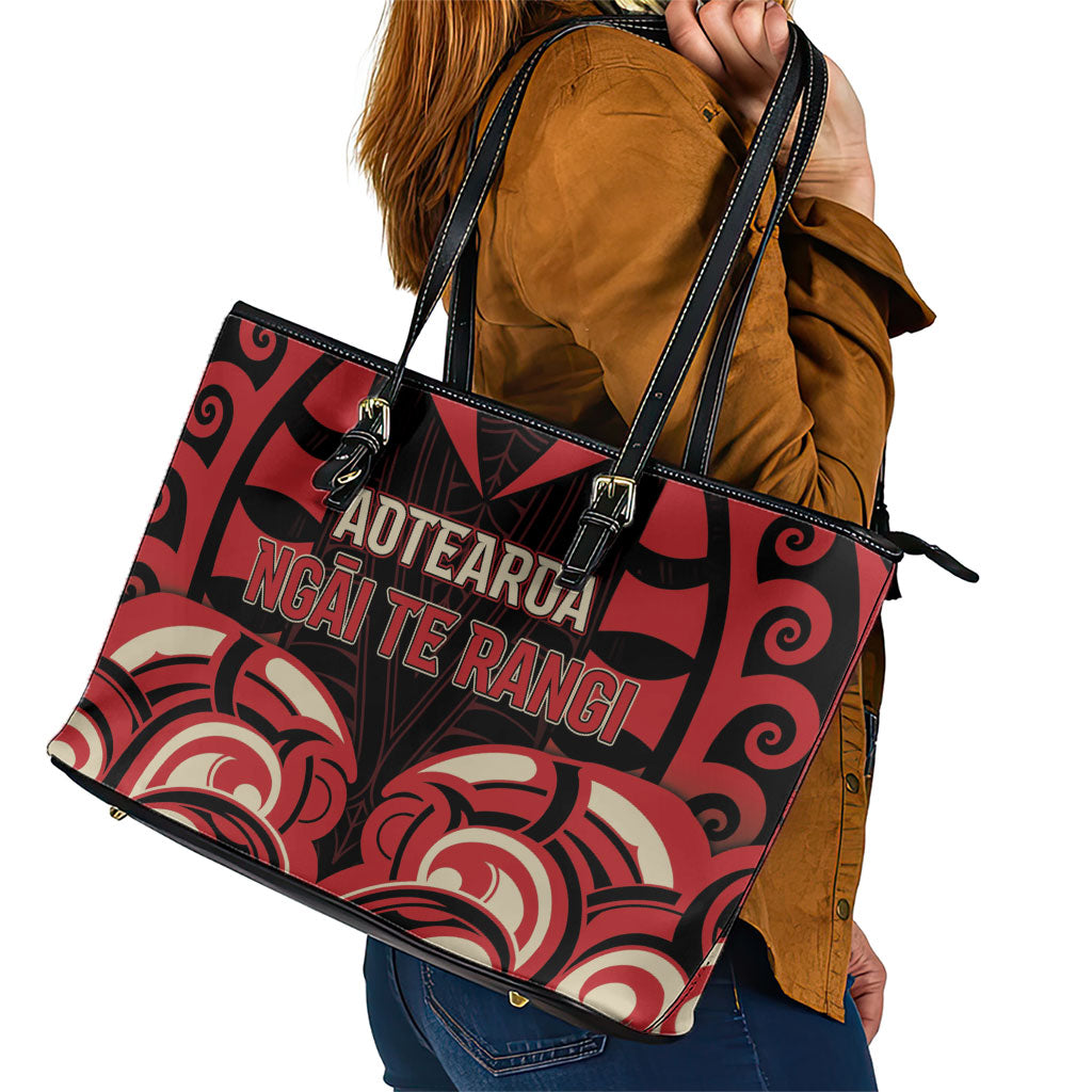 Aotearoa Ngai Te Rangi Leather Tote Bag New Zealand Traditional Maori Pattern DT05 - Polynesian Pride