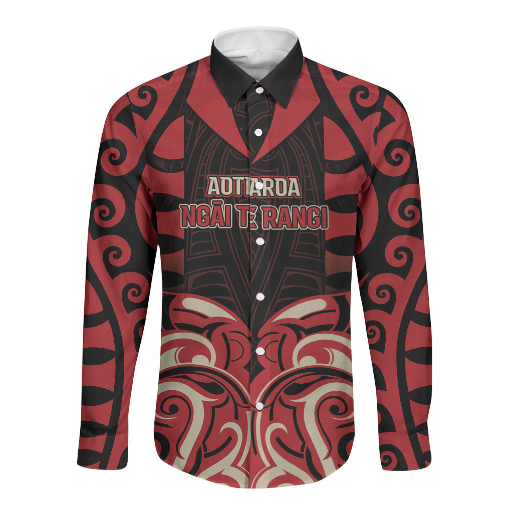 Custom Aotearoa Ngai Te Rangi Long Sleeve Button Shirt New Zealand Traditional Maori Pattern DT05 Unisex Red - Polynesian Pride