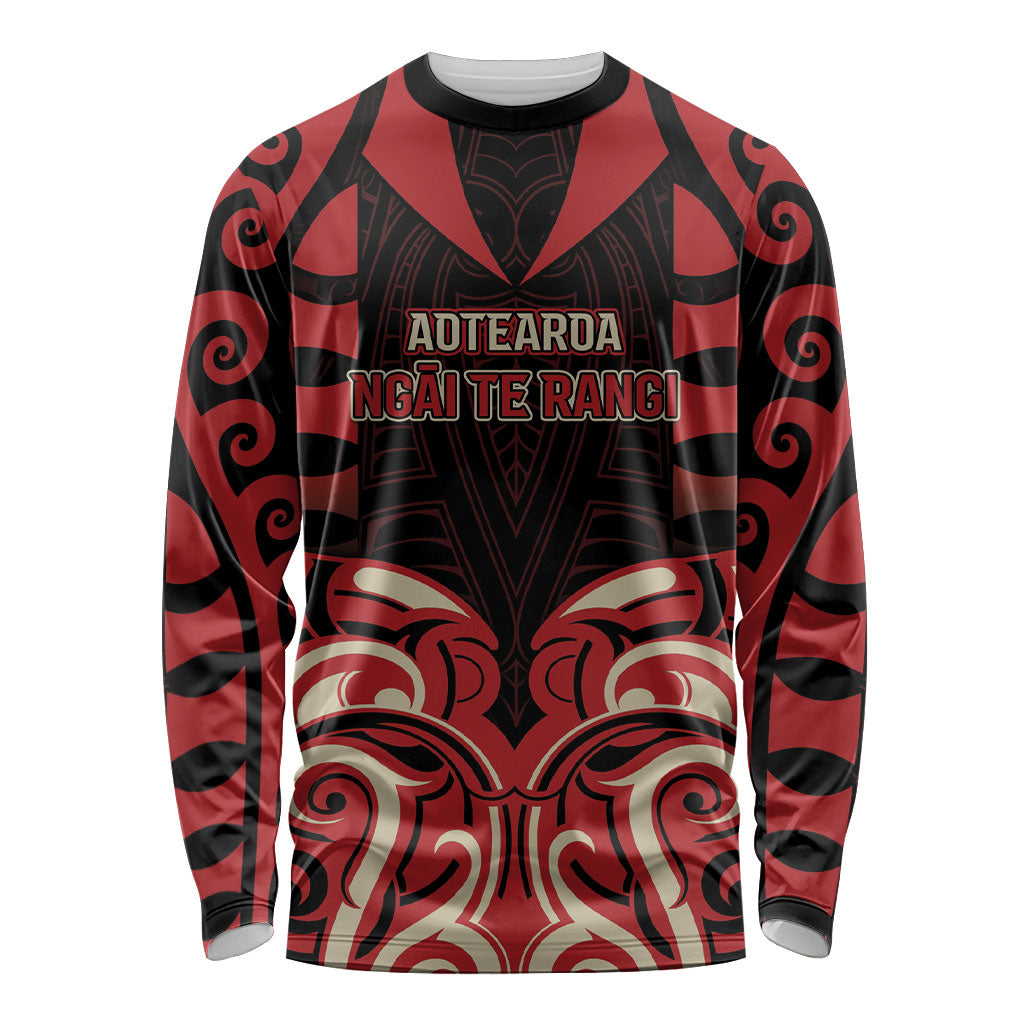 Custom Aotearoa Ngai Te Rangi Long Sleeve Shirt New Zealand Traditional Maori Pattern DT05 Unisex Red - Polynesian Pride