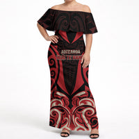 Custom Aotearoa Ngai Te Rangi Off Shoulder Maxi Dress New Zealand Traditional Maori Pattern DT05 Women Red - Polynesian Pride