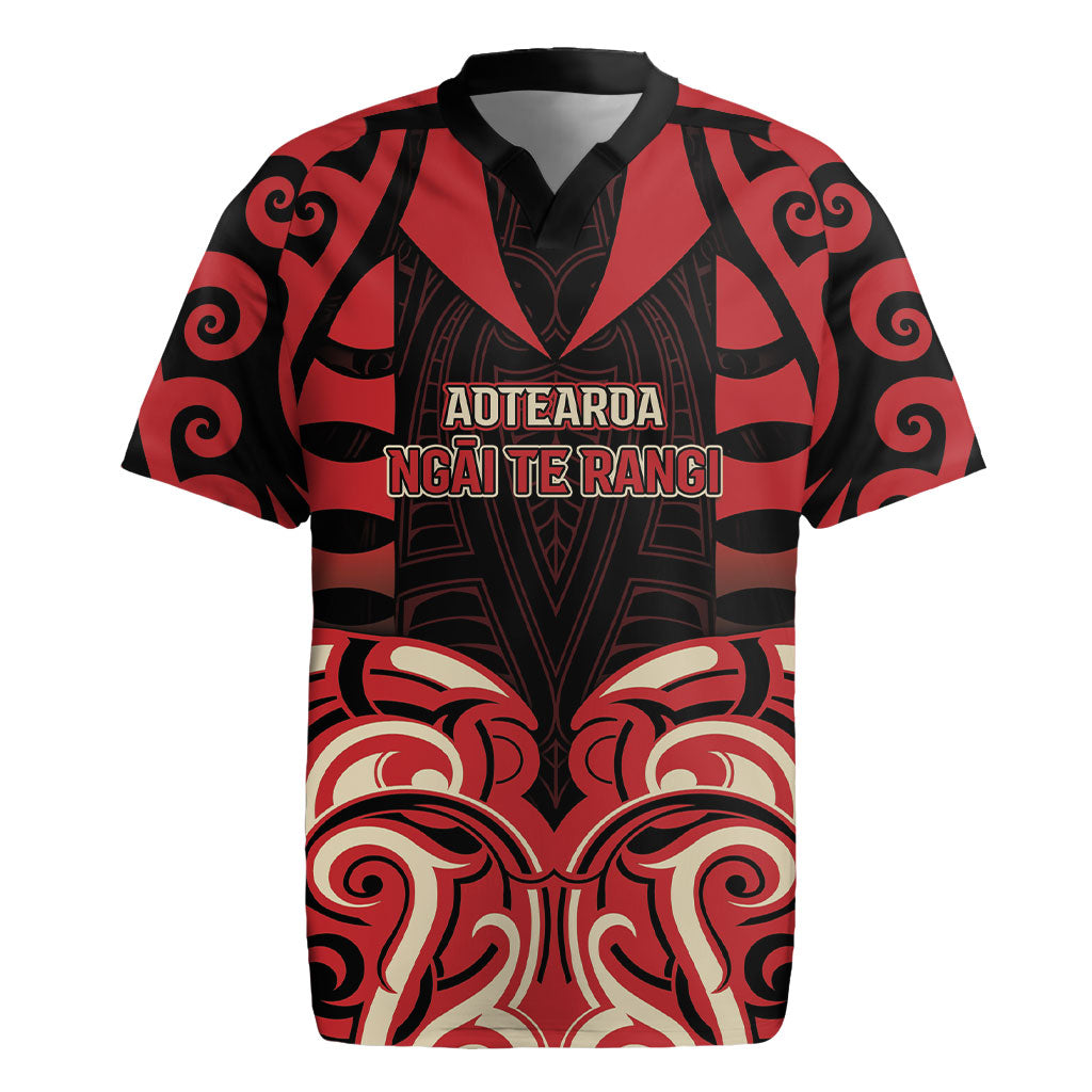 Custom Aotearoa Ngai Te Rangi Rugby Jersey New Zealand Traditional Maori Pattern DT05 Red - Polynesian Pride