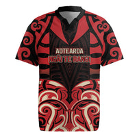 Custom Aotearoa Ngai Te Rangi Rugby Jersey New Zealand Traditional Maori Pattern DT05 Red - Polynesian Pride