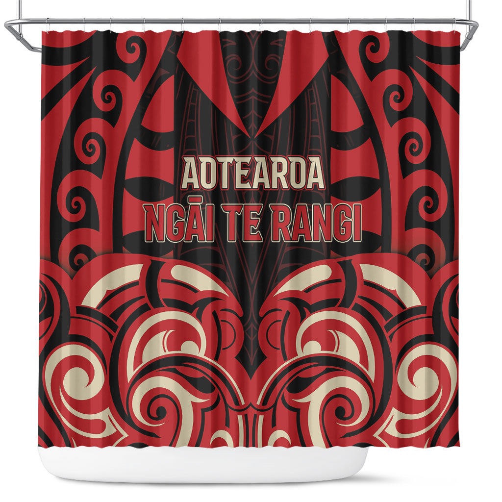 Aotearoa Ngai Te Rangi Shower Curtain New Zealand Traditional Maori Pattern DT05 Red - Polynesian Pride