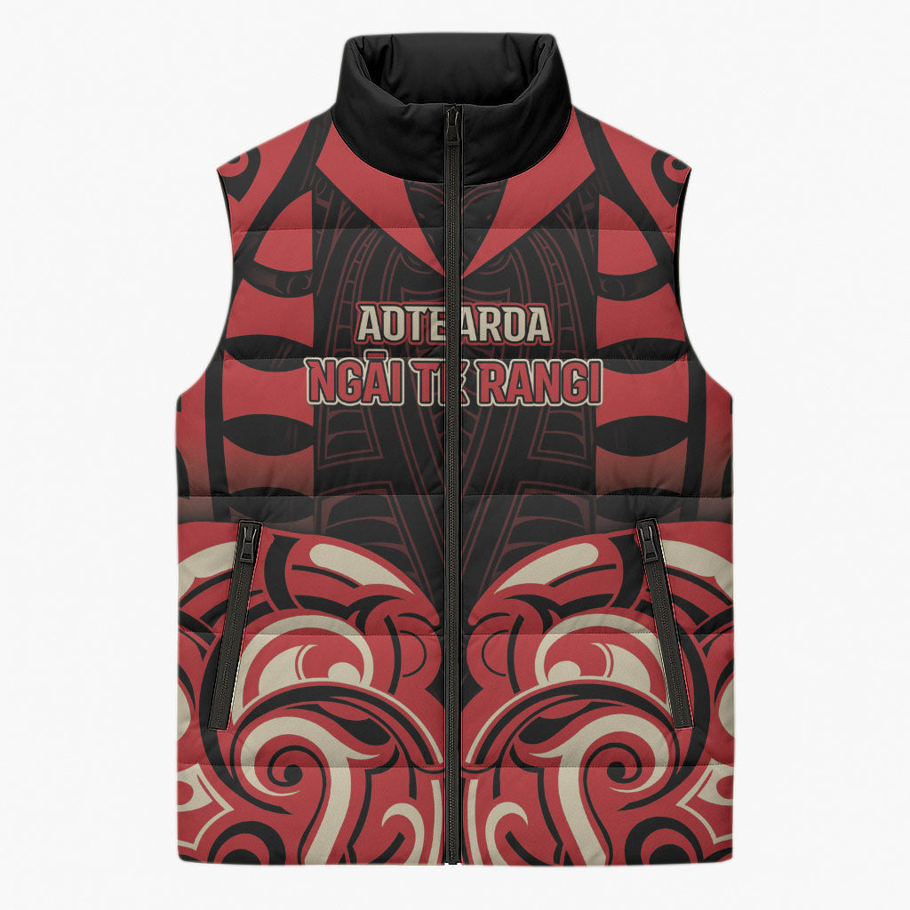 Custom Aotearoa Ngai Te Rangi Sleeveless Puffer Jacket New Zealand Traditional Maori Pattern DT05 Unisex Red - Polynesian Pride