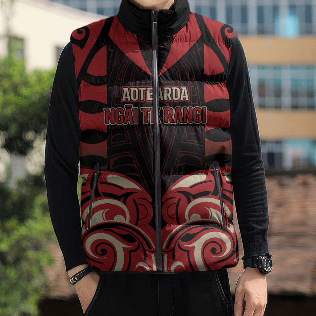 Custom Aotearoa Ngai Te Rangi Sleeveless Puffer Jacket New Zealand Traditional Maori Pattern DT05 - Polynesian Pride