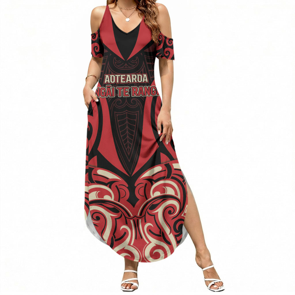 Custom Aotearoa Ngai Te Rangi Summer Maxi Dress New Zealand Traditional Maori Pattern DT05 Women Red - Polynesian Pride
