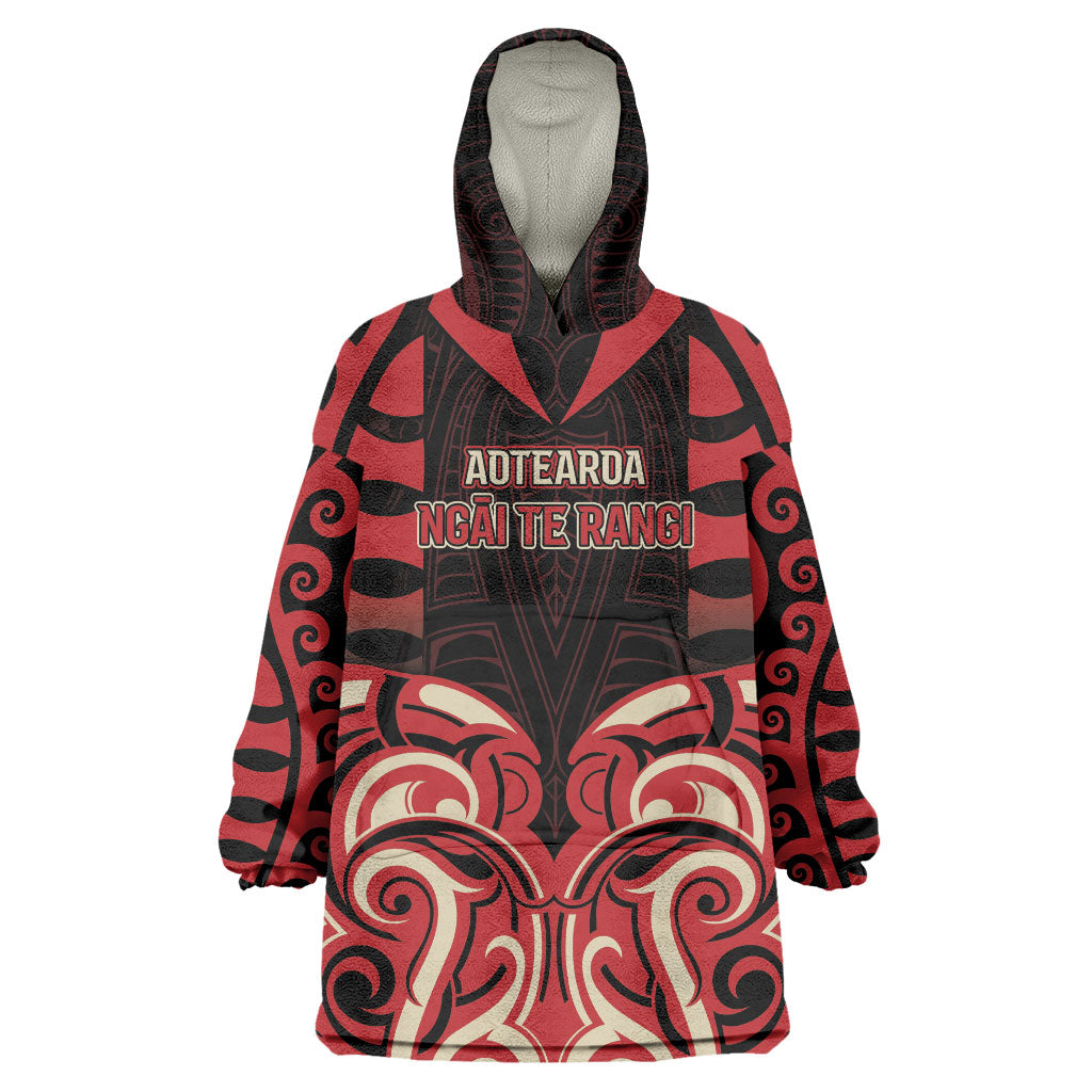 Custom Aotearoa Ngai Te Rangi Wearable Blanket Hoodie New Zealand Traditional Maori Pattern DT05 One Size Red - Polynesian Pride