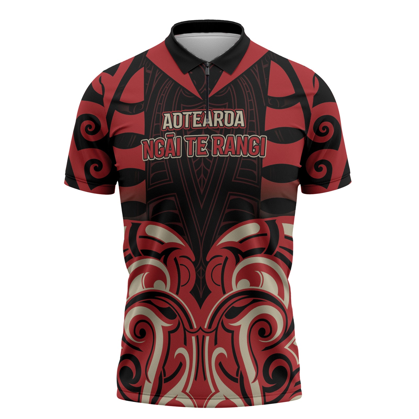 Custom Aotearoa Ngai Te Rangi Zipper Polo Shirt New Zealand Traditional Maori Pattern DT05 Red - Polynesian Pride