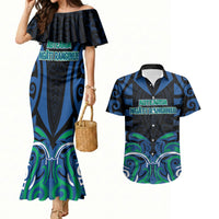 Custom Aotearoa Ngati Ranginui Couples Matching Mermaid Dress and Hawaiian Shirt New Zealand Traditional Maori Pattern DT05 Navy - Polynesian Pride