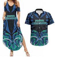 Custom Aotearoa Ngati Ranginui Couples Matching Summer Maxi Dress and Hawaiian Shirt New Zealand Traditional Maori Pattern DT05 Navy - Polynesian Pride
