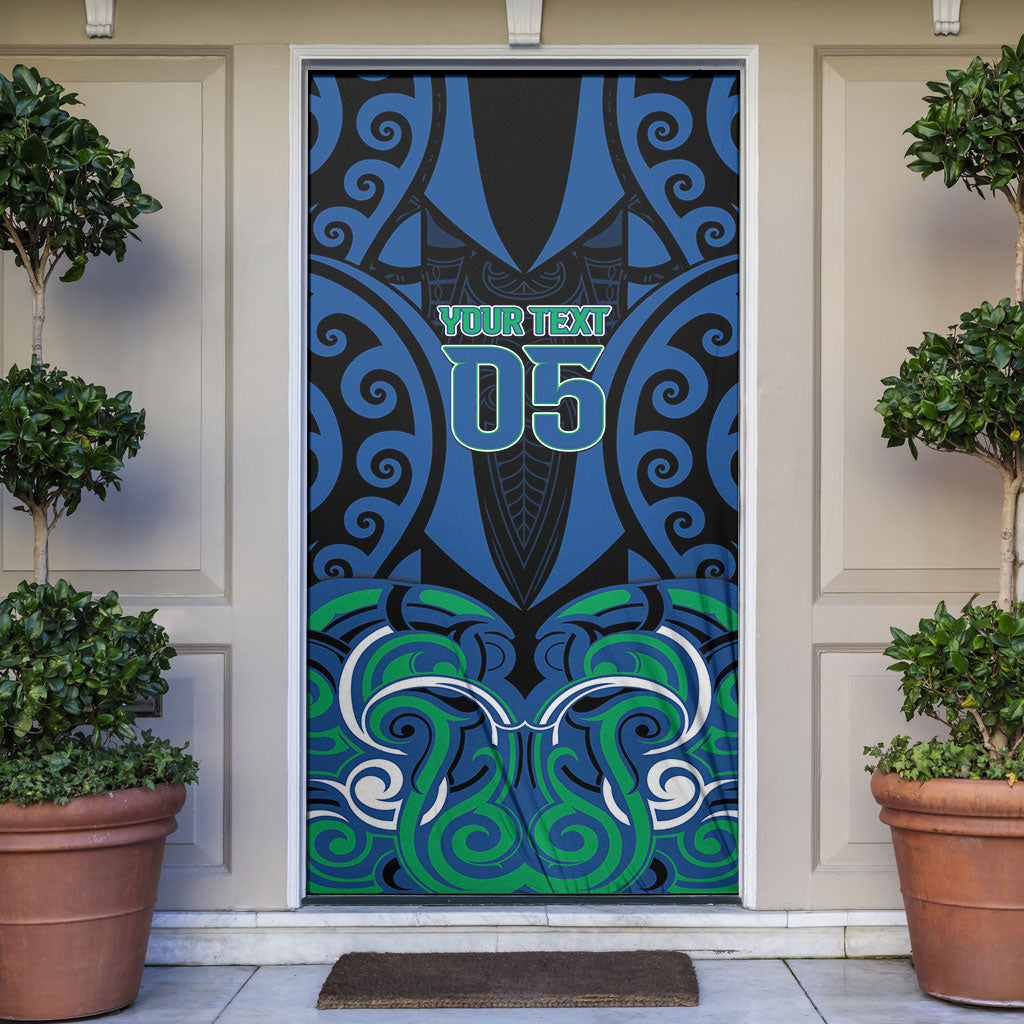 Custom Aotearoa Ngati Ranginui Door Cover New Zealand Traditional Maori Pattern DT05 Navy - Polynesian Pride