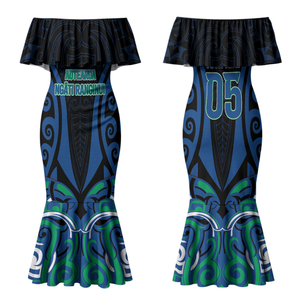 Custom Aotearoa Ngati Ranginui Family Matching Mermaid Dress and Hawaiian Shirt New Zealand Traditional Maori Pattern DT05 Mom's Dress Navy - Polynesian Pride