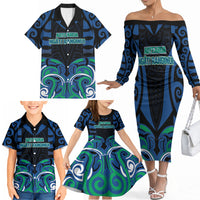 Custom Aotearoa Ngati Ranginui Family Matching Off The Shoulder Long Sleeve Dress and Hawaiian Shirt New Zealand Traditional Maori Pattern DT05 - Polynesian Pride