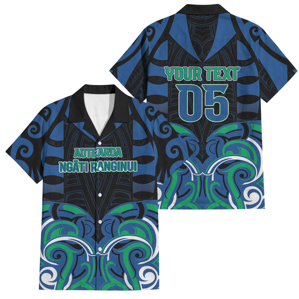 Custom Aotearoa Ngati Ranginui Family Matching Off The Shoulder Long Sleeve Dress and Hawaiian Shirt New Zealand Traditional Maori Pattern DT05 Dad's Shirt - Short Sleeve Navy - Polynesian Pride