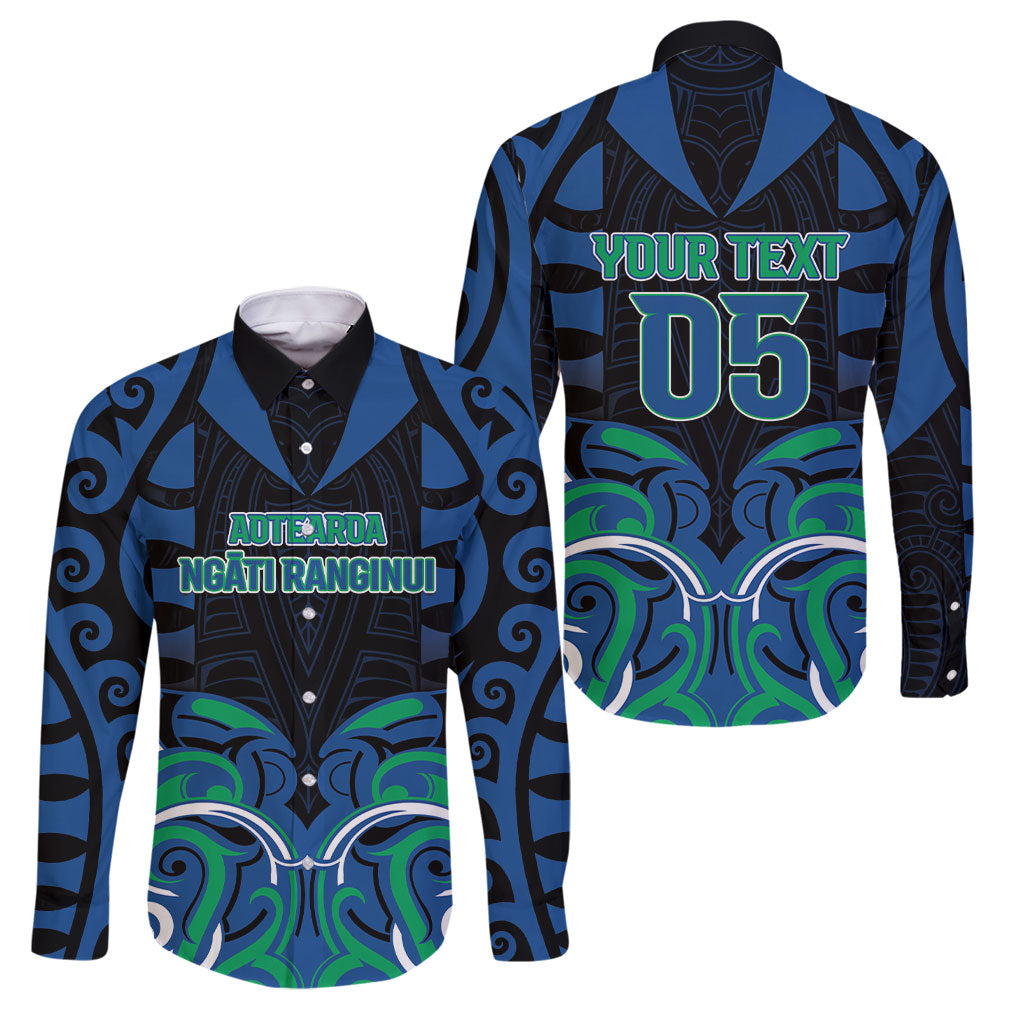 Custom Aotearoa Ngati Ranginui Family Matching Off The Shoulder Long Sleeve Dress and Hawaiian Shirt New Zealand Traditional Maori Pattern DT05 Dad's Shirt - Long Sleeve Navy - Polynesian Pride