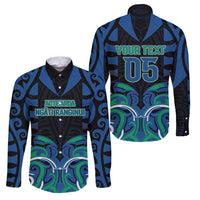 Custom Aotearoa Ngati Ranginui Family Matching Off The Shoulder Long Sleeve Dress and Hawaiian Shirt New Zealand Traditional Maori Pattern DT05 Dad's Shirt - Long Sleeve Navy - Polynesian Pride