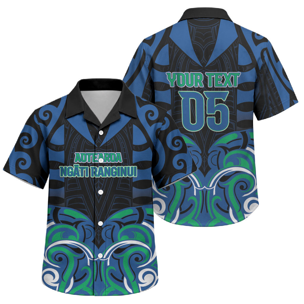 Custom Aotearoa Ngati Ranginui Family Matching Off The Shoulder Long Sleeve Dress and Hawaiian Shirt New Zealand Traditional Maori Pattern DT05 Son's Shirt Navy - Polynesian Pride