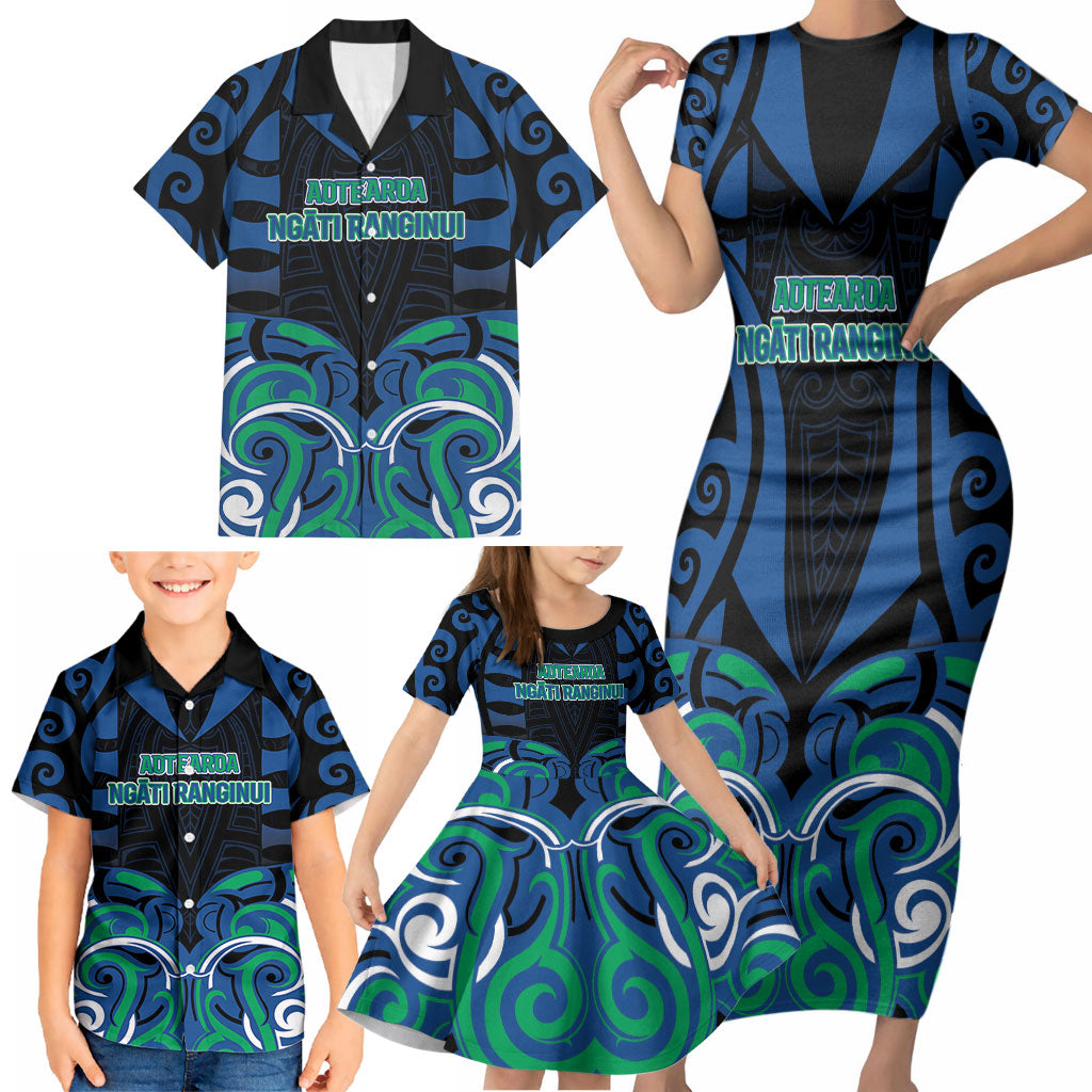 Custom Aotearoa Ngati Ranginui Family Matching Short Sleeve Bodycon Dress and Hawaiian Shirt New Zealand Traditional Maori Pattern DT05 - Polynesian Pride