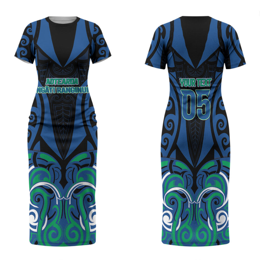 Custom Aotearoa Ngati Ranginui Family Matching Short Sleeve Bodycon Dress and Hawaiian Shirt New Zealand Traditional Maori Pattern DT05 Mom's Dress Navy - Polynesian Pride