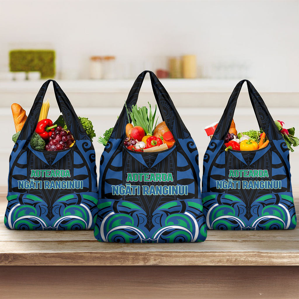 Aotearoa Ngati Ranginui Grocery Bag New Zealand Traditional Maori Pattern DT05 3-pack One Size Navy - Polynesian Pride