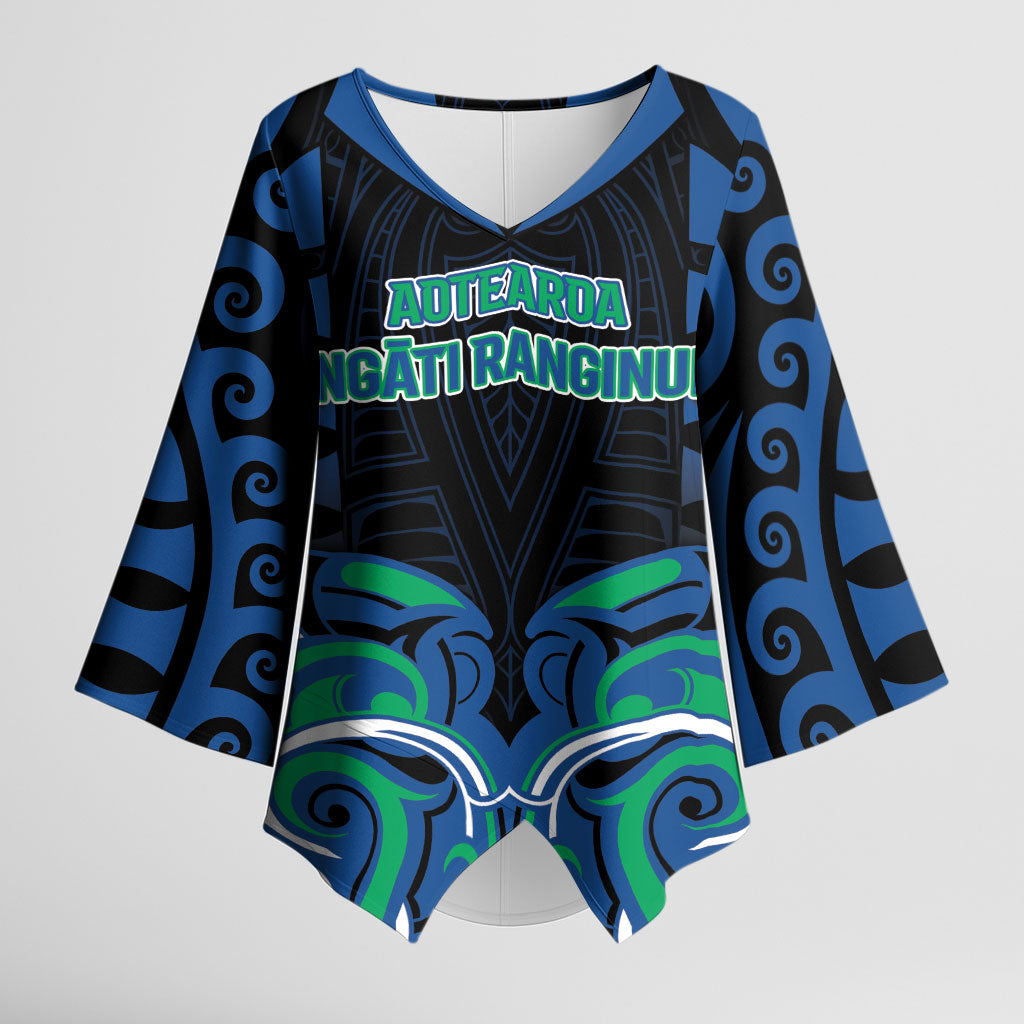 Custom Aotearoa Ngati Ranginui Kimono Sleeve Blouse New Zealand Traditional Maori Pattern DT05 Female Navy - Polynesian Pride